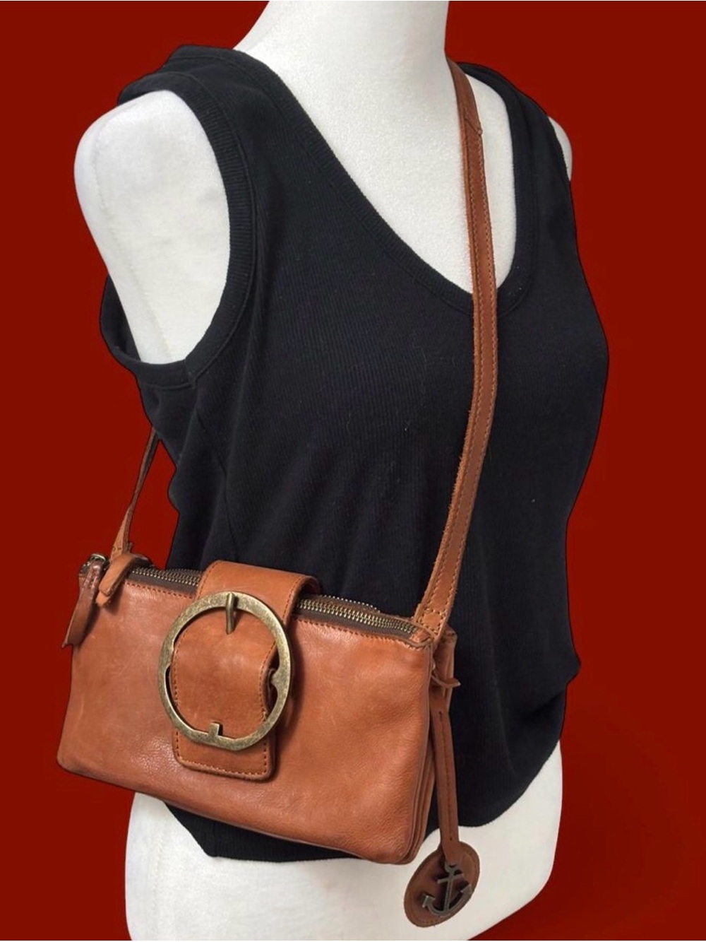 ⚓️Harbour 2nd Brown Leather Crossbody Bag Oversized Buckle